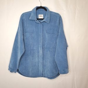 Zara Corduroy Snap Front Shirt Jacket Size L Long Sleeve Shacket with Pockets